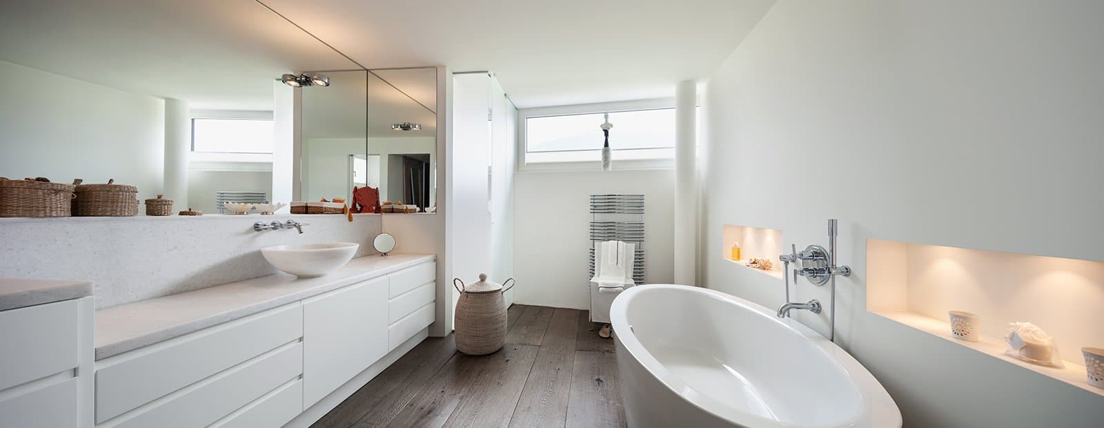 Dark tiles with light walls